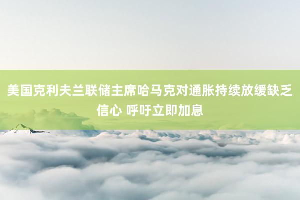 美国克利夫兰联储主席哈马克对通胀持续放缓缺乏信心 呼吁立即加息