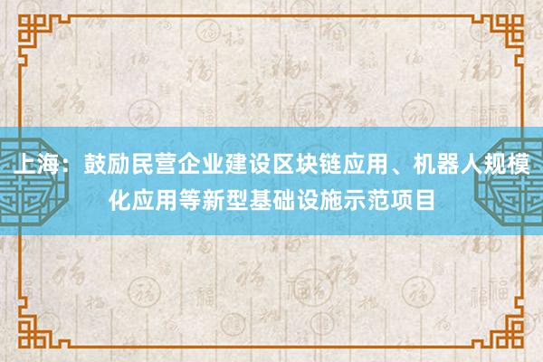 上海：鼓励民营企业建设区块链应用、机器人规模化应用等新型基础设施示范项目