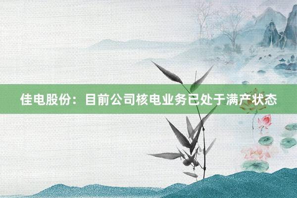 佳电股份：目前公司核电业务已处于满产状态