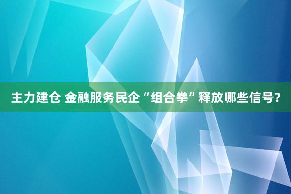 主力建仓 金融服务民企“组合拳”释放哪些信号？