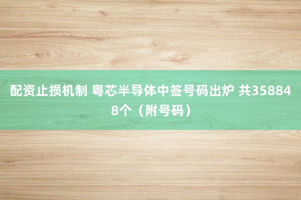 配资止损机制 粤芯半导体中签号码出炉 共358848个（附号码）