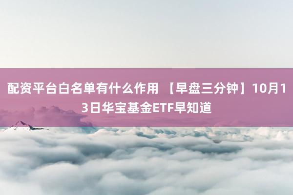 配资平台白名单有什么作用 【早盘三分钟】10月13日华宝基金ETF早知道